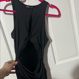 SHEIN Black Ruched Tie Front Halter Mini Dress